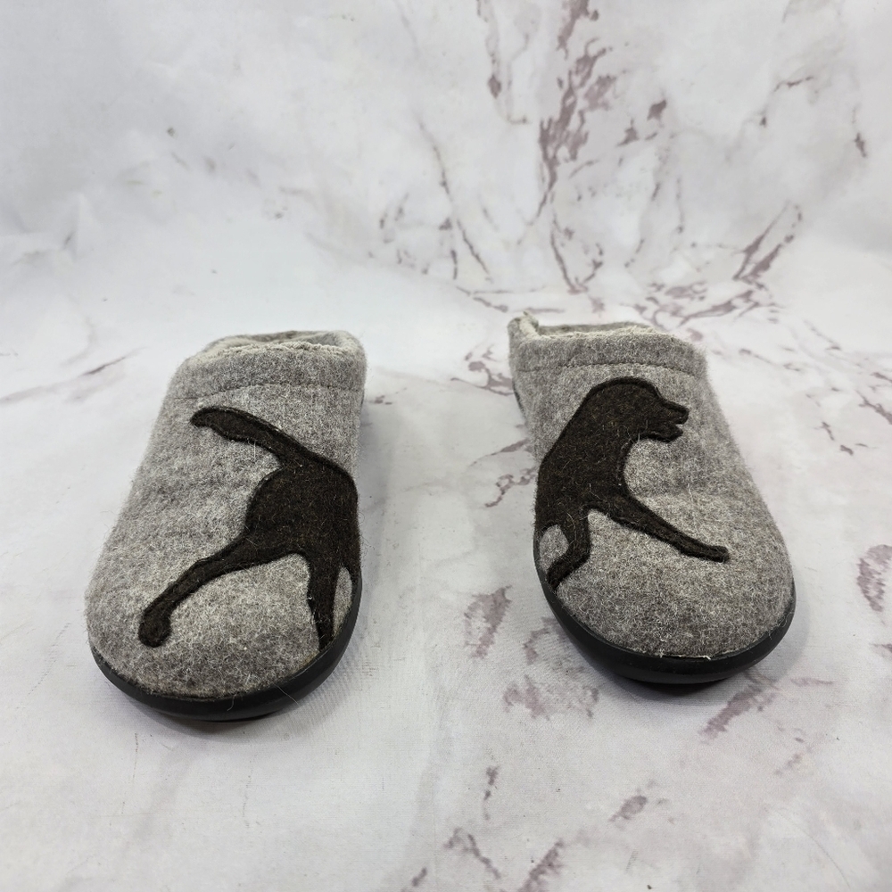 LL Bean Slippers Women 7 Gray Brown Dog Wool Felted Slip On Clog Daybreak